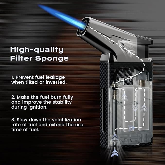 All-in-one Torch Lighter with Cutter, Built-in Punch, Refillable Windproof Jet Flame Butane Torch Lighters, Gifts for Men, Multifunctional Accessories Tool, Lighter for Candle, Travel (Without Fuel)
