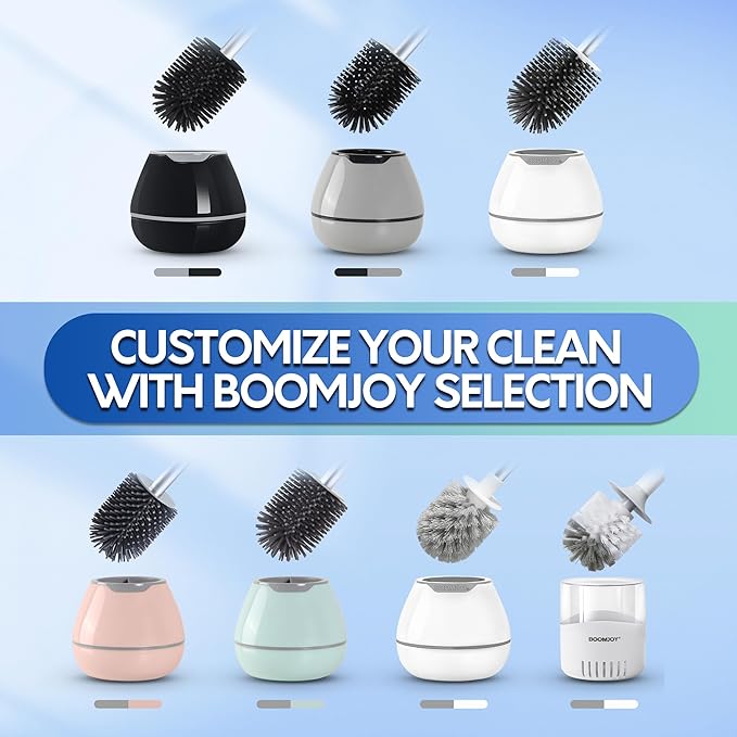 BOOMJOY Toilet Brush and Holder Set, Silicone Toilet Bowl Cleaner Brush, Toilet Scrubber Brush with Tweezers for Bathroom Cleaning, RV Accessories and House Organization Must-Haves - Green/Aqua