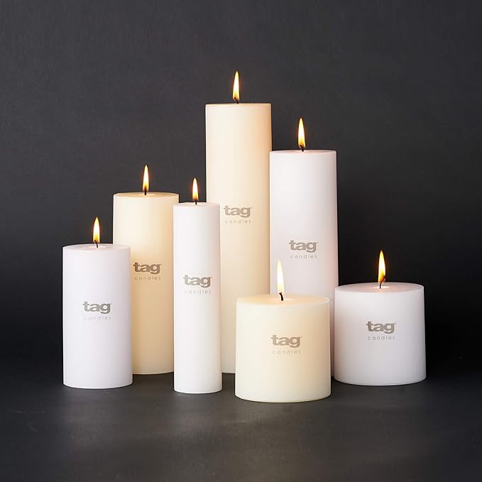 TAG Chapel 2X8 White Pillar Paraffin Wax Candle Unscented Drip-Free Long Burning 52 Hours for Home Decor Wedding Parties 2x8 White