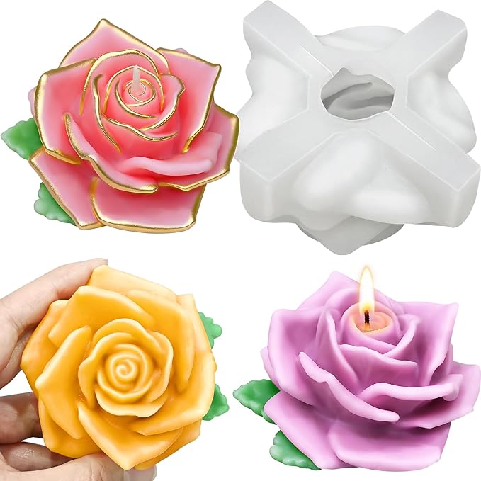 Large Rose Candle Molds, Rose Molds for Candles, 3D Flower Silicone Mold for Soap Wax Plaster Epoxy Resin Casting Clay Home Décor Handmade Gift