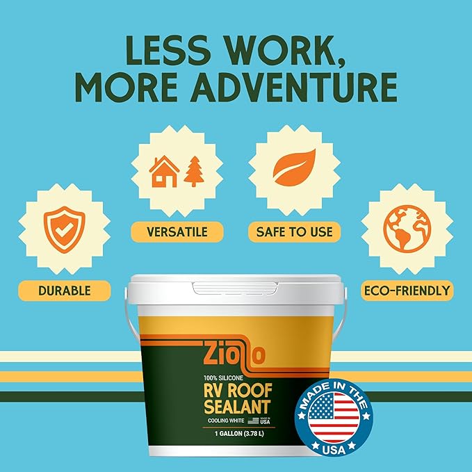 Ziollo RV Roof Sealant - Leak Repair 100% Silicone Liquid Rubber - Premium Waterproof Coating for Campers, Pop Up, Motorhomes, and Travel Trailers - Easy DIY Application - White 4 Gallon