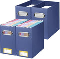 BALEINE File Organizer Box, Cardboard File Folder Organizer with Handle for Letter Size, Portable Collapsible Hanging Filing Box for Home Office Document Storage (4 Pack, Navy)