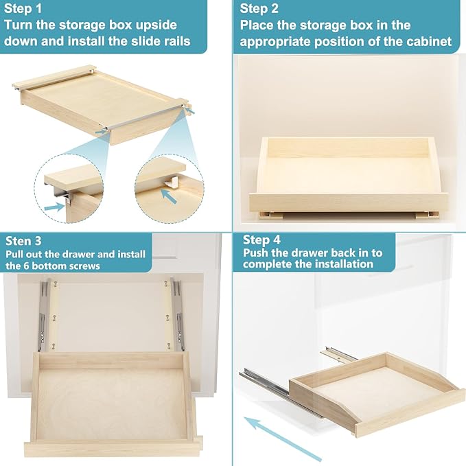 Pull Out Cabinet Drawer 13½” W x 21” D, Soft Close Pull Out Cabinet Organizer, Pull Out Shelves Requires at Least 14½” Cabinet Opening, Bottom Assembly