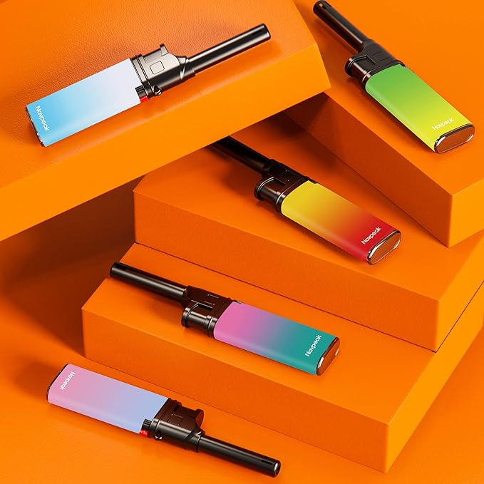 Navpeak Mini Candle Lighter Colorful Set Multipurpose Utility Lighters with Extended Wand Handy Gas Refillable for Kitchen Fireplace Pilot Light BBQ Grill Stove 5 Pack (Butane Included)
