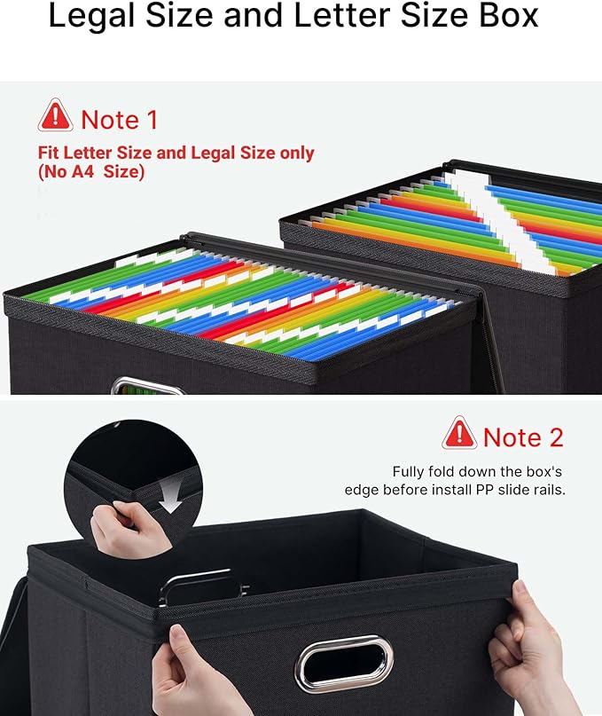 Oterri 1 Pack Large File Organizer Boxes with Lids, File Box with Mesh Pockets, Document Organizer Box for Legal/Letter Size Folders, Zippers Important Document Organizer (Black, Without Folders)