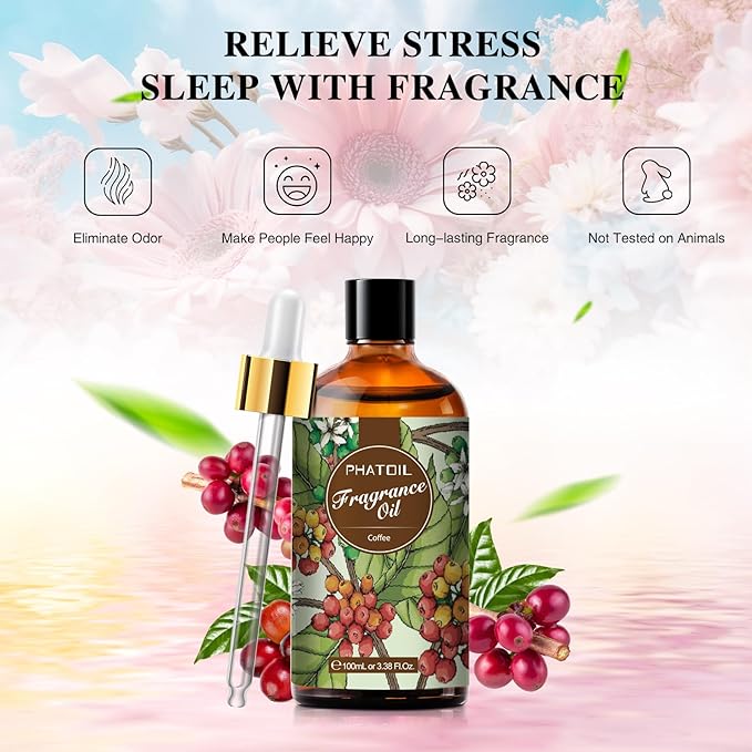 PHATOIL 3.38FL.OZ Coffee Fragrance Oils for Aromatherapy, Essential Oils for Diffusers for Home, Perfect for Diffuser, DIY Candle and Soap Making, DIY Scented Products - 100ml