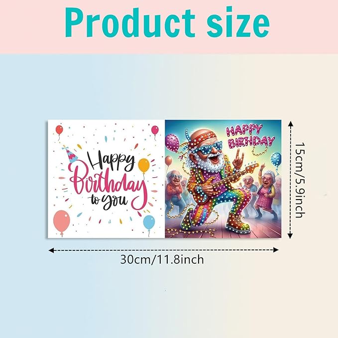 DoxQcs 5D Diamond Art Painting Greeting Cards Kit, DIY Cards for Blessings Congratulations Gifts, Greeting Card Set for Birthday Thanksgiving Day Christmas Halloween-Birthday Rock Party