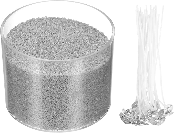 MECCANIXITY Pearled Sand Candles with 50 Pcs Wicks 21Oz / 600g Candle Beads Refillable Powder Sand Wax Making Kit for Thanksgiving Christmas Wedding Party DIY Home Crafts, Gray