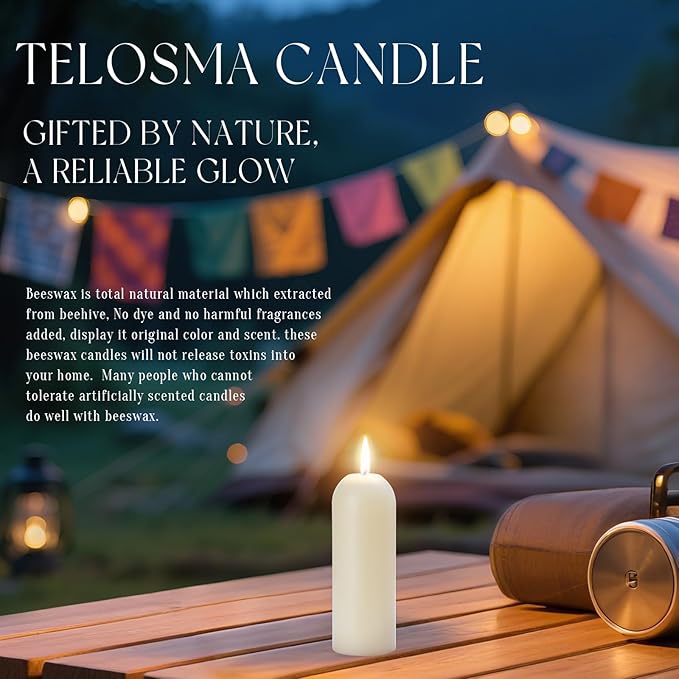30 Pack Natural Thin Beeswax Pillar Candles - 1.3 inch Wide Dripless Bees Wax Candles, Smokeless Clean Burning for Home, Meditation, Relaxation, Emergency & Power Outages (Off White Beeswax)