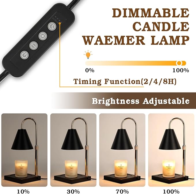 Candle Warmer Lamp with Timer Dimmer, Electric Candle Lamp Warmer for Bedroom Decor, Mothers Day Birthday Gifts for Women Mom, Height Adjustable Metal Candle Lamp, House Warming Gifts, Black