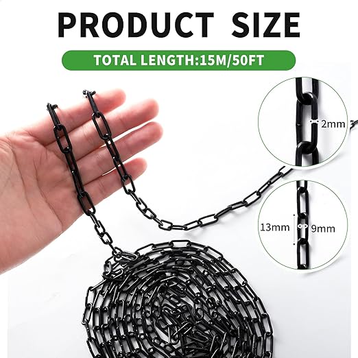50 ft 1/12" Metal Hanging Chains Fixture Chain Decorative Black Chain Light Duty Chain Utility Chains for Hanging Plants, Basket, Light Fixture, Chandelier, Lamp (2mm 50ft)