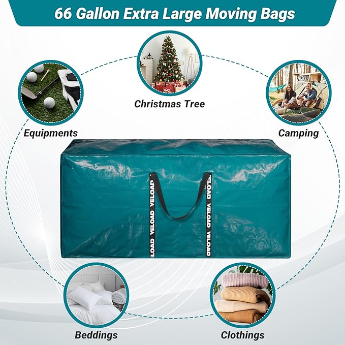 66 Gallon Extra Large Storage Bags 2 Pack – Light Green XXL Heavy Duty Waterproof Moving Tote Bags for College Dorm, Travel, Clothes & Bedding Foldable Zippered Duffle with Handles