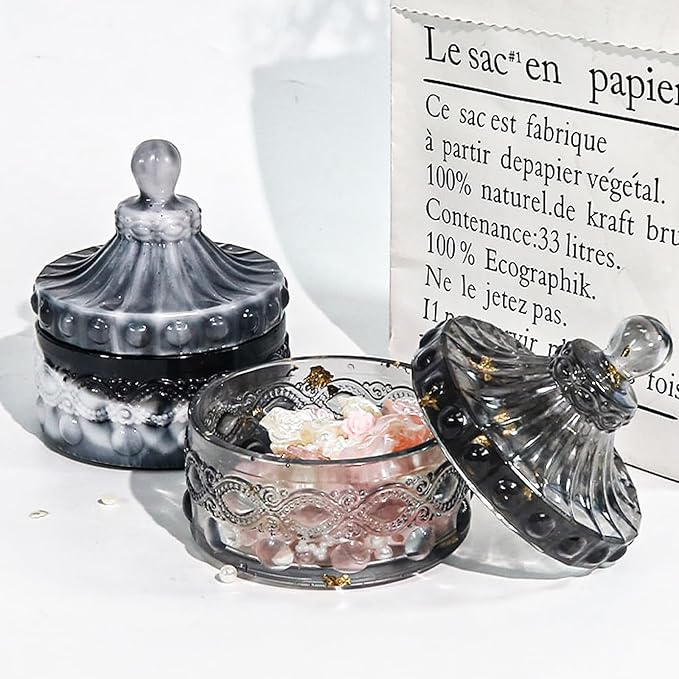 1 Pc Exquisite Silicone Resin Jar Mold Silicone Storage Box Mold with Lids for DIY Epoxy Casting Crafts Cement Concrete Jewelry Storage Boxes Candy Jars Candle Holder Home Decorations Gifts