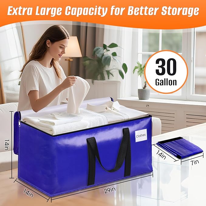 FabSpace 8-Pack Moving Bags with Backpack Straps & Carry Handles, 30 Gallons-125 L Heavy Duty Storage Totes for Space Saving, Foldable Storage Bags for College Dorm, Travel, Camping (Blue)