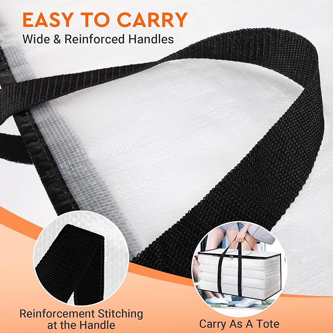 HomeHacks Clear Moving Bags Heavy Duty 4 Pack, Storage Bags with Zipper, Extra Thick Handles & Waterproof Packing Boxes for Moving, Camping, Home Organization 93L/24Gal (28.7"x14.2"x14")