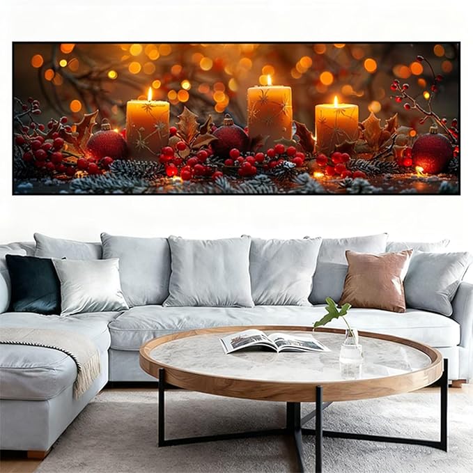 Large Diamond Art Kits for Adults, Diamond Painting Snowflake Dimond Painting Candle Wall Art Mosaic Kits, DIY Crystal Arts & Crafts Canvas Paintings, Hobbies for Women, Room Decor 72 x 24inch Z4-974