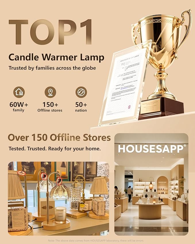 HouseSapp Candle Warmer Lamp, Wax Melt Warmer with Timer Dimmer, Height Adjustable, Clear Lampshade, Includes 2 Bulbs, Birthday Gifts for Women, Mom, Christmas, Housewarming