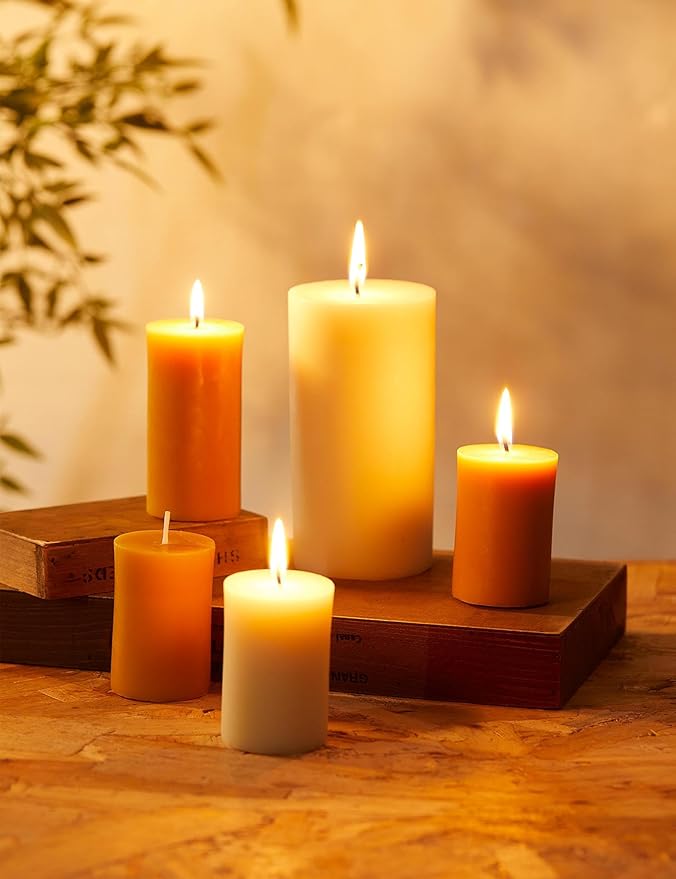 100% Pure Natural Beeswax Pillar Candles-80 Hours Long Burning Time Emergency Beeswax Candles | Organic Bees Wax for Home, Prayer, Christmas, Party | Unscented, Smokeless, Dripless 4 Pack (2×3 inch)