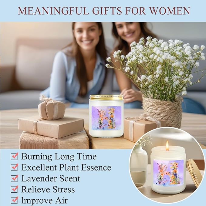 Personalized Gifts Monogrammed Birthday Gifts for Women, Bridesmaid Bachelorette Party Christmas Initial Wine Tumbler Makeup Bag Scented Candle Bracelet Set, (Aesthetic Purple Flower H)