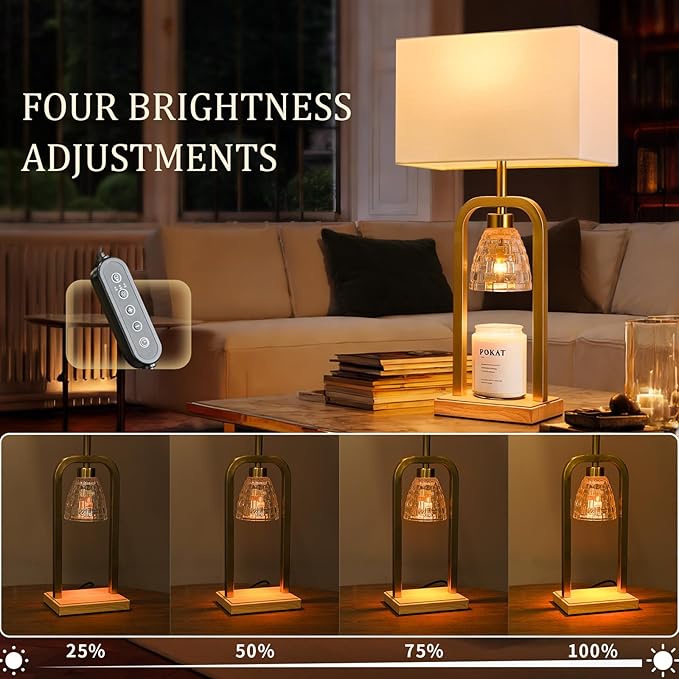PoKat Electric Candle Warmer Lamps Gold, Lamp Candle Warmers with Timer Dimmer, Wax Light Warming Table Lamps Set of 2 for Jar Candles, Modern Bedside Lamp for Home Decor Living Room, Bulb Included