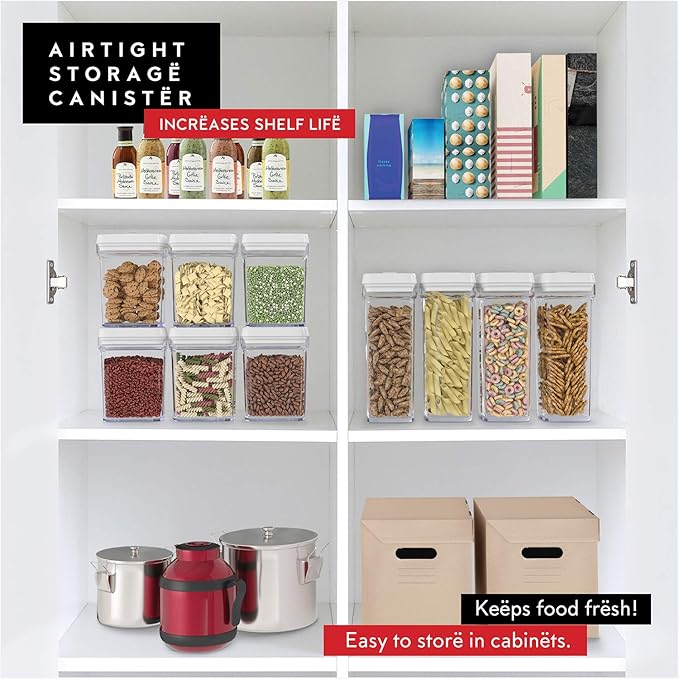 DWËLLZA KITCHEN Airtight Food Storage Containers Set - 12 PC Set - For Kitchen Pantry Organization and Storage - BPA-Free - Clear Plastic Dry Food Canisters with White Lids, Keeps Food Fresh.