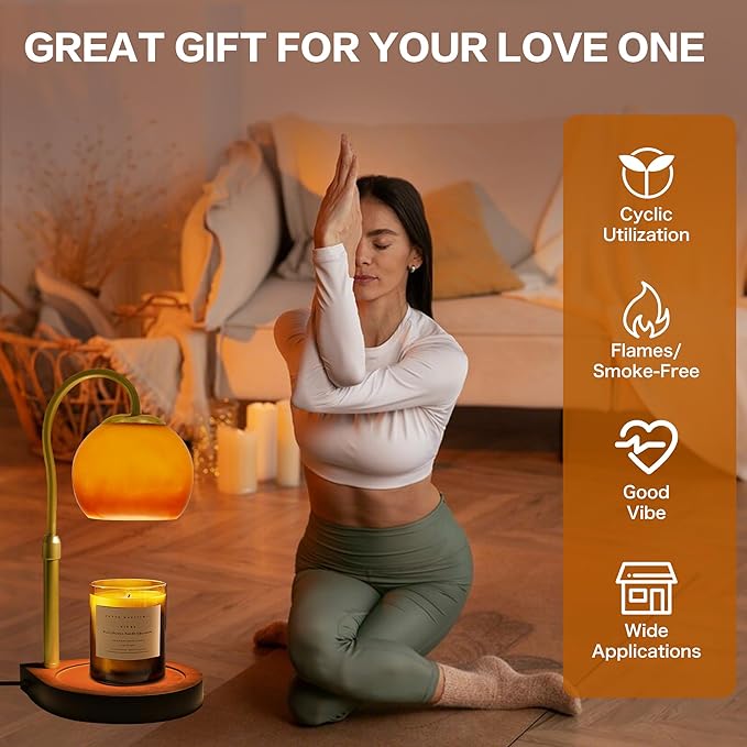 Candle Warmer Lamp with Timer 2H/4H/8H, Adjustable Height Dimmable Candle Lamp with 2 Bulbs, Wax Melt Warmer for Jar Candles, House Warming, Home Decor, Christmas Gift for Women, Mom(Sunset)