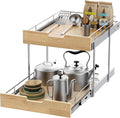 Sikarou Pull Out Cabinet Organizer,Heavy-Duty Slide Out Shelf, Wood and Wire Basket, Pull Out Drawer for for Kitchen Under Sink Space, Pantry, Bathroom, 2 Tie 11 * 21 in