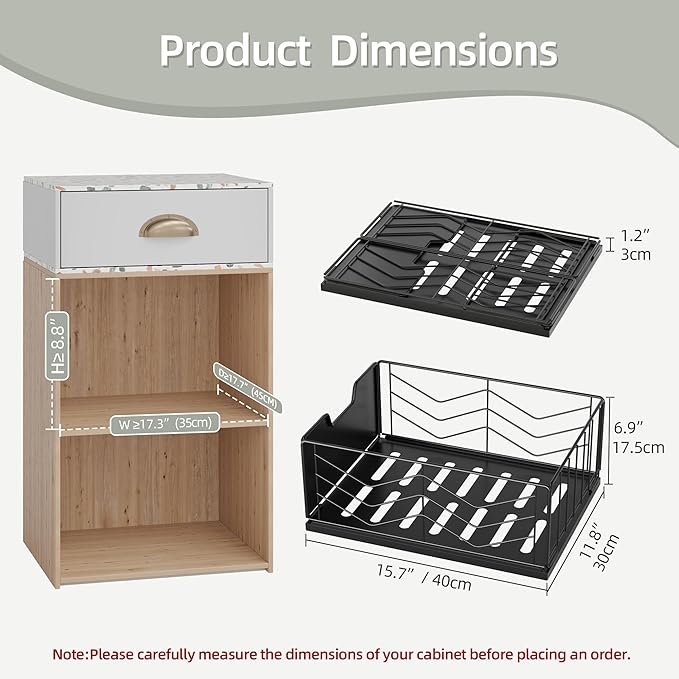 NETEL Pull Out Cabinet Organizer, 2 Pack No Drill Slide Out Drawers for Kitchen Cabinets, Metal Pantry Pull Out Shelves, Kitchen Cabinet Organizer, Pull Out Home Organizers, 11.8" W X 15.7" D X 6.9" H