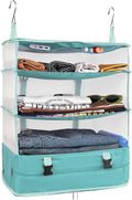 Surblue Hanging Closet Storage Bag Collapsible 3-Shelf Washable Oxford Fabric with 2 Hooks (XL 17.71 * 11.81 * 20in,Aqua Blue)