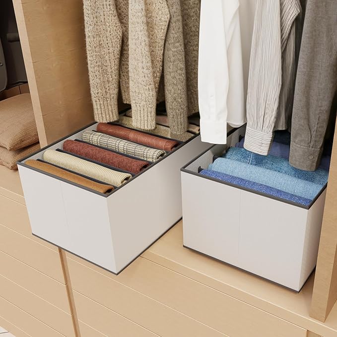 EASEVE Wardrobe Closet Organizer and Storage for Clothes - 7 Grids Foldable Drawer Dividers Organizers for Jeans | Pants | Shirts | Leggings, Stackable Clothing Bins for Closets Organization (1PCS)