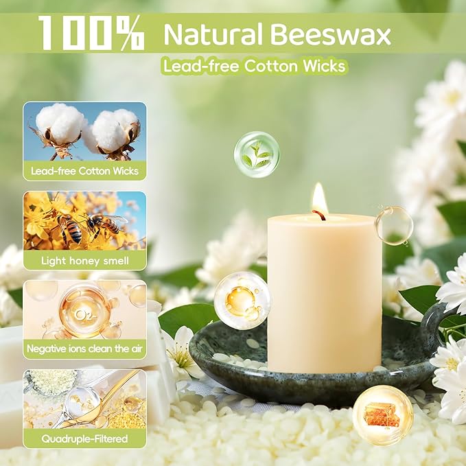 12 Pack Beeswax Pillar Candles,Ivory White Beeswax Candles-360 Hours Long Burning,Unscented Bees Wax Candles for Home,Prayer,Emergency,Dripless Smokeless Organic Pillar Candles 2x3in
