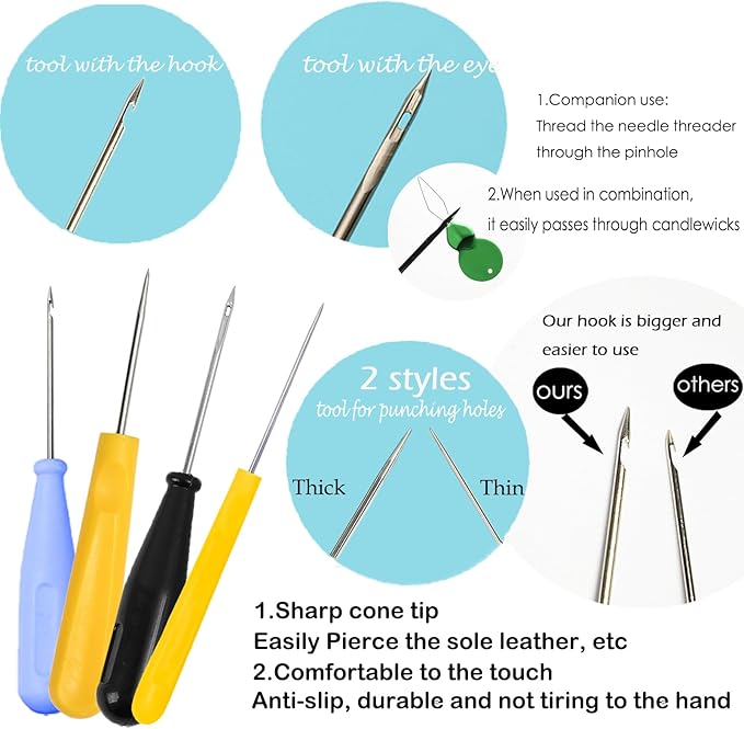 11 Pcs Candle Needle Kit,Wick Inserting Tool Molds Punch Needle with Hook Eye,Large-Eye Candle Wicking Needle(2 Style)