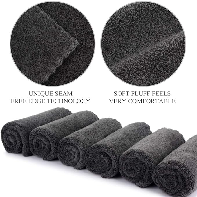 SUNLAND Microfiber Face Cloth Reusable Makeup Remover Facial Cleansing Towel Ultra Soft Face Washcloth 12inchx12inch 12 Pack Dark Grey