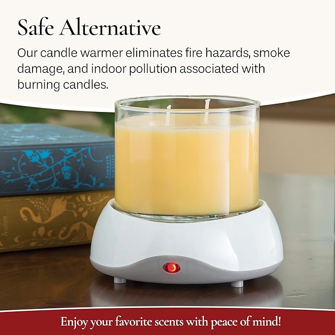 CANDLE WARMERS ETC. Auto Shutoff Candle Warmer Plate (White, Plug-in) – Modern Candle Wax Warmer with 8-Hour Timer