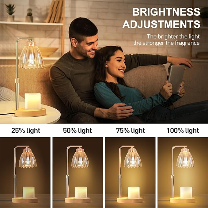 APSARAS USA Candle Warmer Lamp with Timer,Adjustable Height Candle Warmer,Dimmable, Home Decor,Wax Warmer Lamp for Jar Candles with 2 Bulbs and Life Flower Wooden Base,Gift Box for Her/Him (TD1283)