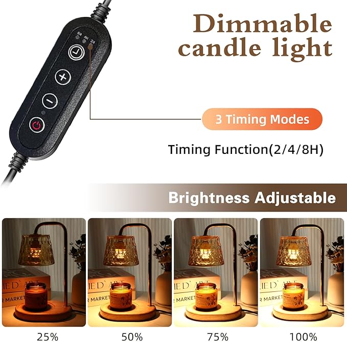 Candle Warmer Lamp Burner for Soy Jar Candles with Timer &Dimmer, Wax Candle Melts Warmer Light for Home Room Decor, Modern Candle Heater with Glass Lampshade for Scented Wax (Golden)