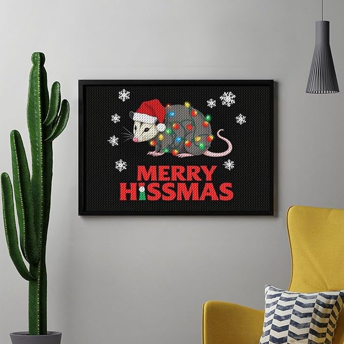 AIVKIEJK Diamond Painting Kits for Adults - Christmas Possum Merry Hissmas Painting DIY 5D Full Drill Diamond Dots Paintings with Diamonds Gem Art and Crafts Home Decor 8"x12"