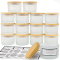 CONNOO 15 Pack 4 OZ Frosted Glass Candle Jars with Airtight Bamboo Lids for Making Candles, Bulk Small Wide Mouth Empty Candle Containers with Sticky Warning Labels - Dishwasher Safe