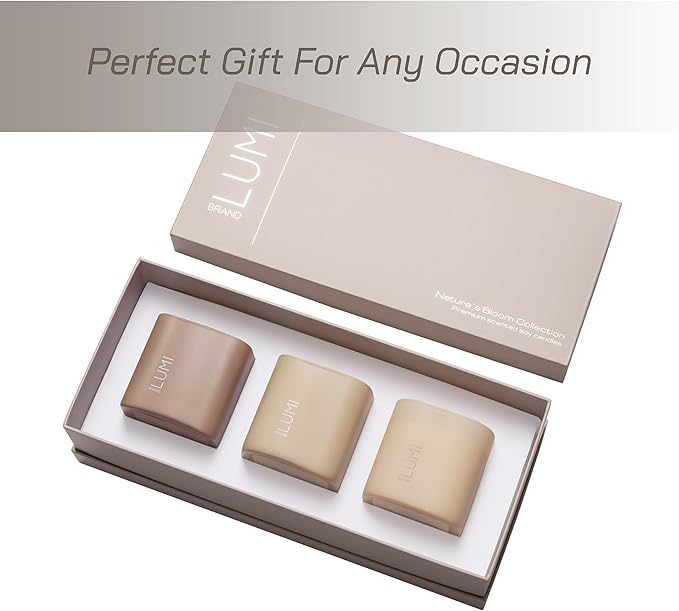 Set of 3 Premium Scented Soy Candles Gift Set | Nature's Bloom Collection - Gardenia, Hilton Garden and Rose & Oud | Crackling Wood Wick | Luxury Candles for Relaxation, Home Décor, Gifts | 9.8oz Each