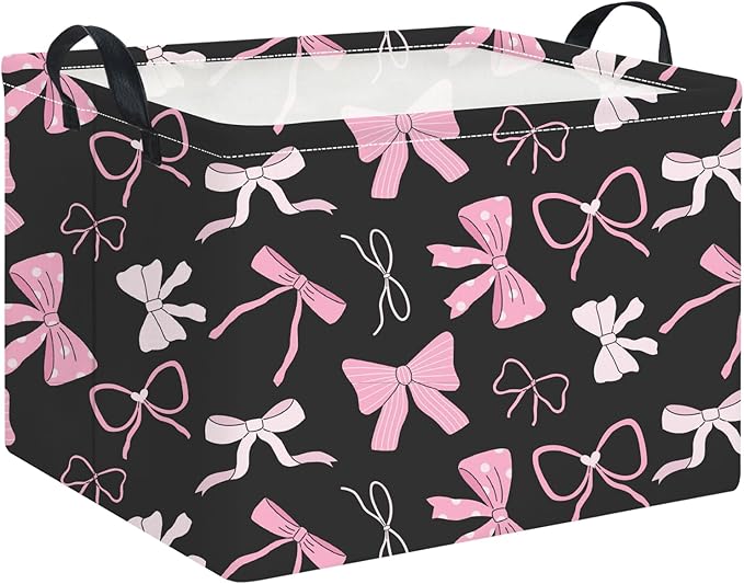 Rectangle Storage Basket with Handles,Collapsible Storage Bin,Books Box,Gift Basket(Bowknot)