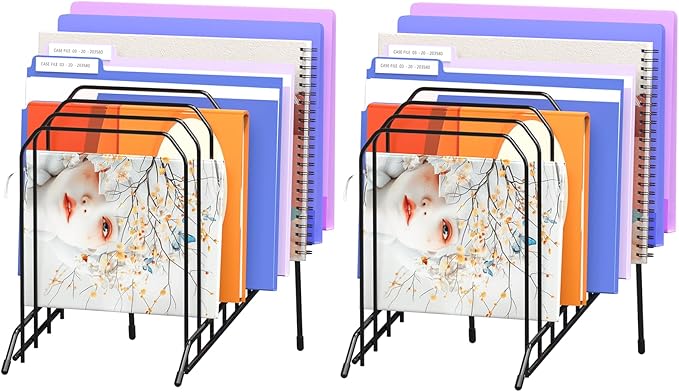 Gawerk Incline Metal Desk Magazine Folder Holder, Sorter Desk File Organizer with 8-Section Vertical Compartments Rack File Organizer for Office, Home, School (2 Pack)