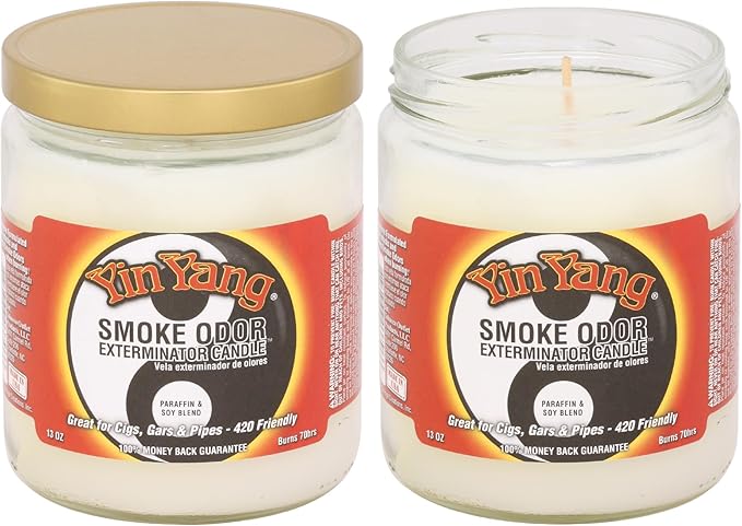 Smoke Odor Exterminator 13 oz Jar Candle, Yin Yang Set of Two Candles.