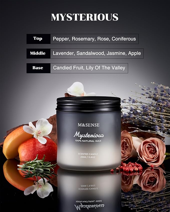 M&SENSE Pepper Lavender Scented Candles for Men, 2 Wick 11.6oz 70 Hours Slow Burning Natural Soy Wax for Fall, Organic Black Masculine Candles Home Fragrance Holiday Gift for Him