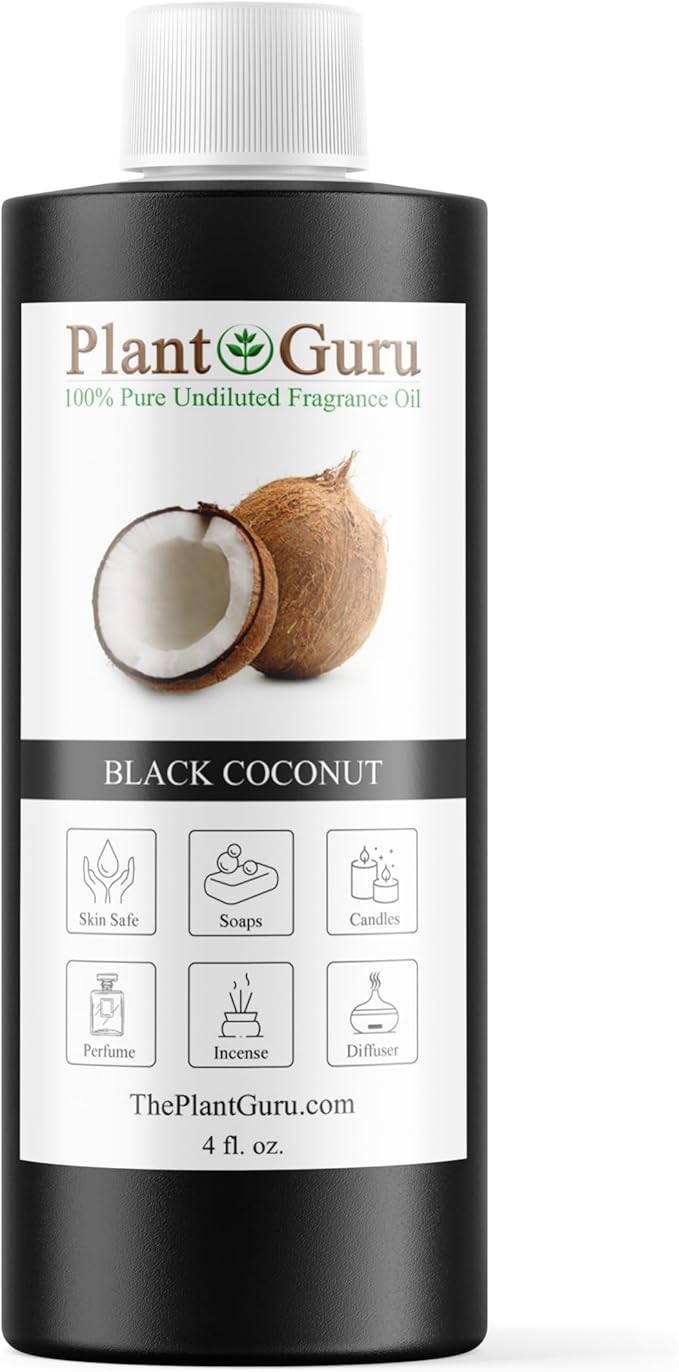 Black Coconut Fragrance Oil 4 fl. oz. Scented Oil for DIY Soap Making, Candles, Bath Bombs, Body Butters. Used in Aromatherapy Diffusers, Burners and Warmers. Great Addition to Lotions and Creams.