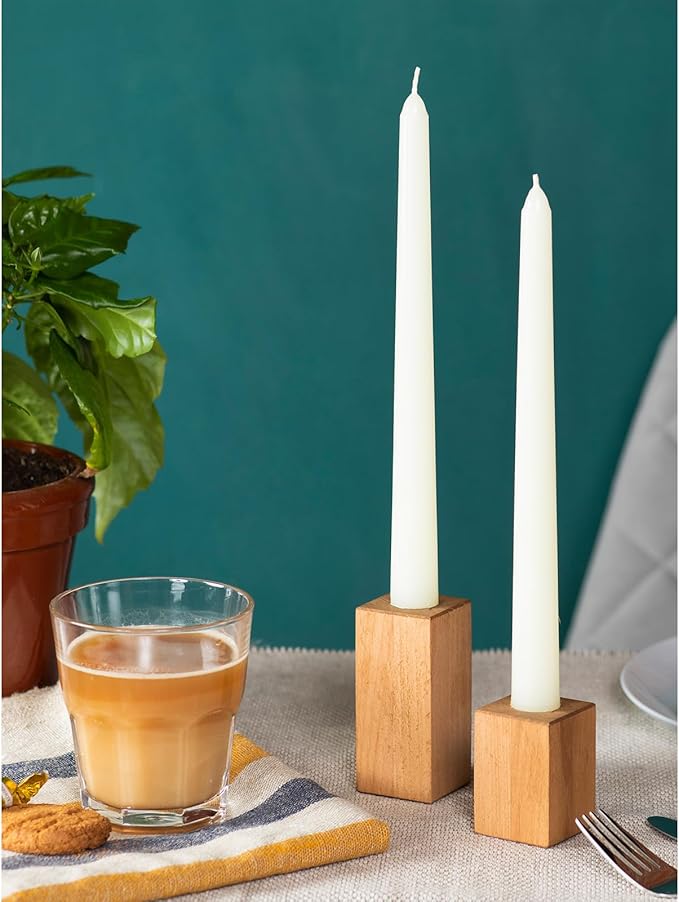 CANDWAX Ivory Taper Candles 8 inch Dripless - Set of 4 Tapered Candle Ideal for Dinner - Smokeless and Unscented Candlesticks Long Burning
