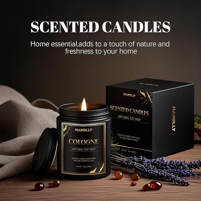 Cologne Candle,9 oz Scented Candles for Home Soy Candle Wax, Masculine Aromatherapy Candles for n Men, Birthday Christmas Gifts, Perfect for Creating a Classic Ambiance