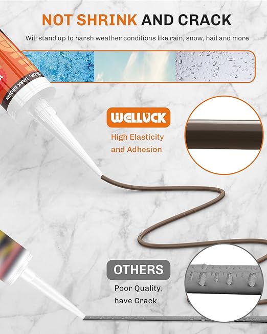 WELLUCK Dark Brown Silicone Caulk, 100% Waterproof Silicone Sealant Adhesive Caulking,for RV, Kitchen,Bathroom, Window, Door, Glass,10.2FL.OZ/300ML (1Pack)