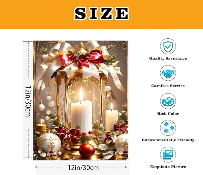 VIGEGU Christmas Paint by Numbers Kit for Adults with Framed,Candle Paint by Number DIY Adult Paint by Number Kits for Wall Decor 10x12in