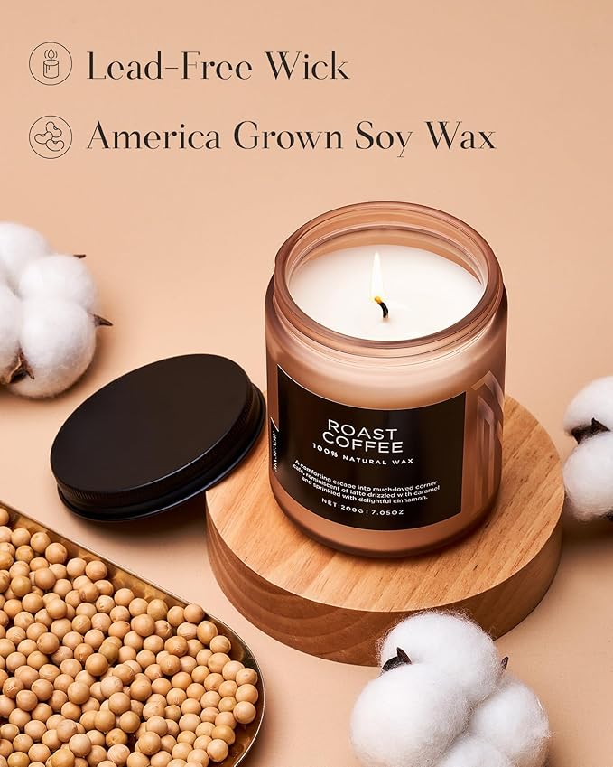 M&SENSE Coffee Scented Candles for Home, 7.05oz Organic Soy Wax, 50 Hours Slow Burning, Non Toxic Natural Candles, Warm Smelling for Bath Bedroom Kitchen, Housewarming Gift for Friends Family