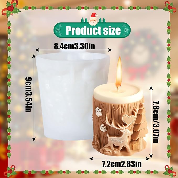 Elk Candle Moulds for Candle Making, Deer Pattern Pillar Candle Mold, Christmas Reindeer Silicone Mold for Soy Wax Candle, Aromatherapy Candle, Gypsum, Plaster, Home Decor (Elk Molds)